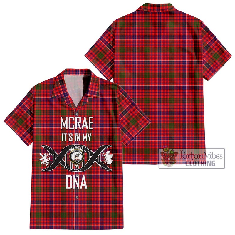 McRae Modern Tartan Short Sleeve Button Shirt with Family Crest DNA In Me Style