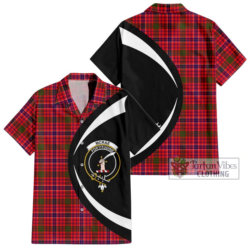 McRae Modern Tartan Short Sleeve Button Up with Family Crest Circle Style