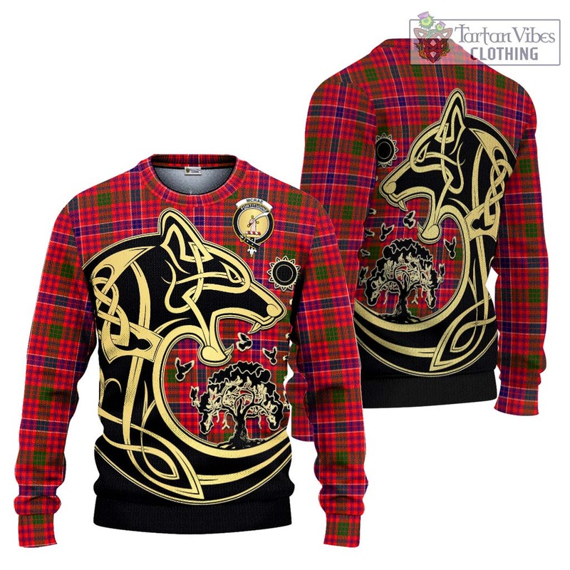 McRae Modern Tartan Ugly Sweater with Family Crest Celtic Wolf Style