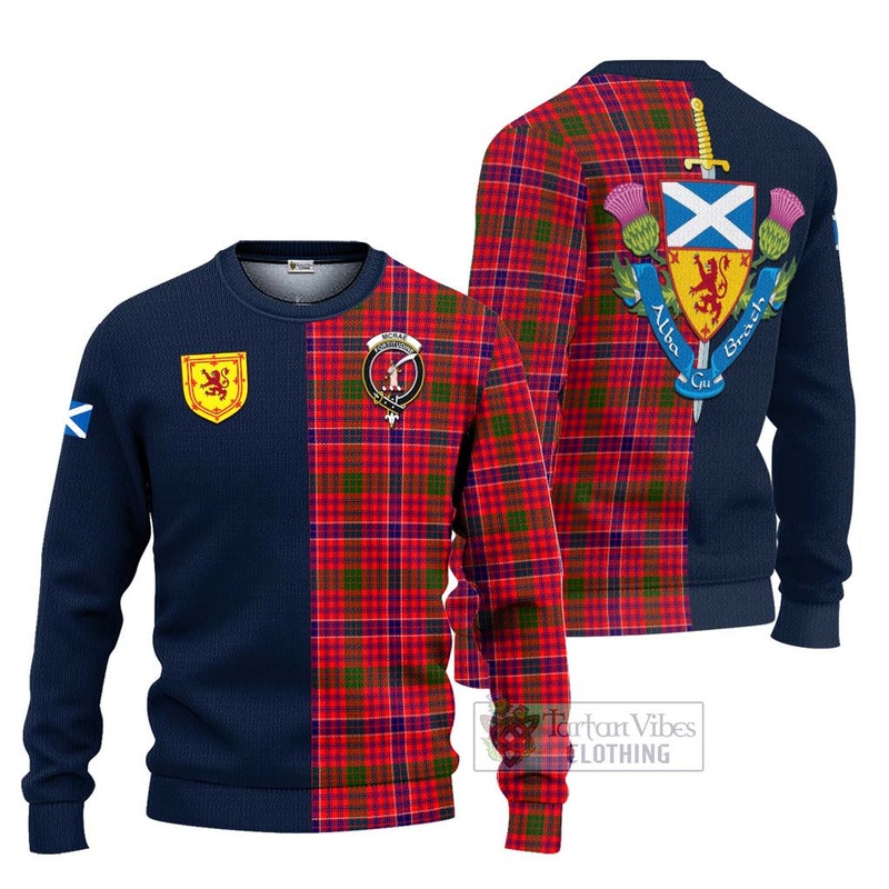 McRae Modern Tartan Ugly Sweater with Scottish Lion Royal Arm Half Style