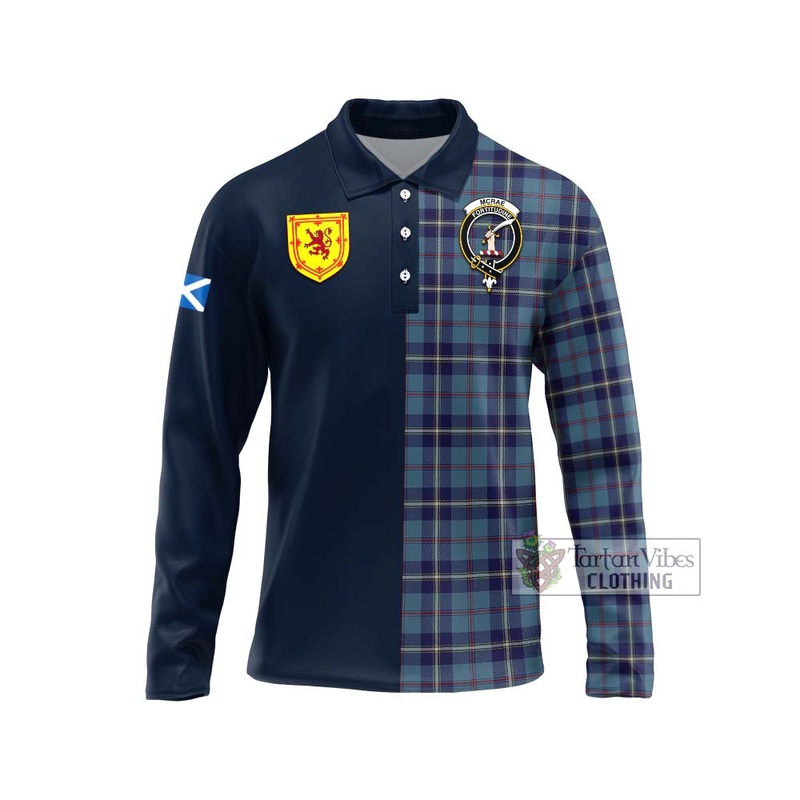 McRae of America Tartan Long Sleeve Polo Shirt Alba with Scottish Lion Royal Arm Half Style