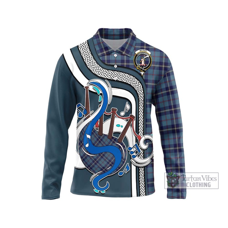 McRae of America Tartan Long Sleeve Polo Shirt with Epic Bagpipe Style