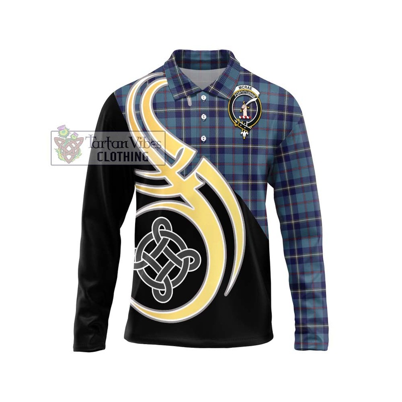McRae of America Tartan Long Sleeve Polo Shirt with Family Crest and Celtic Symbol Style