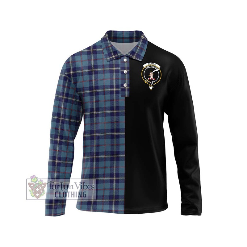 McRae of America Tartan Long Sleeve Polo Shirt with Family Crest and Half Of Me Style