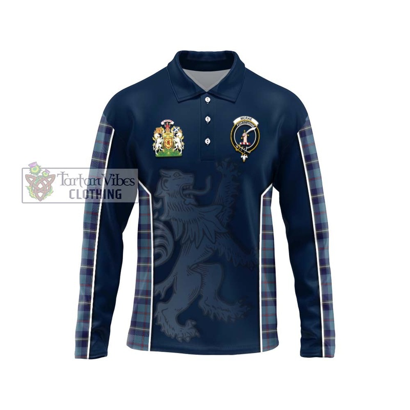 McRae of America Tartan Long Sleeve Polo Shirt with Family Crest and Lion Rampant Vibes Sport Style