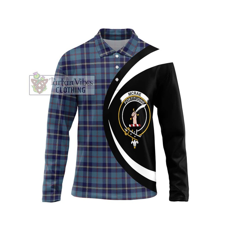 McRae of America Tartan Long Sleeve Polo Shirt with Family Crest Circle Style