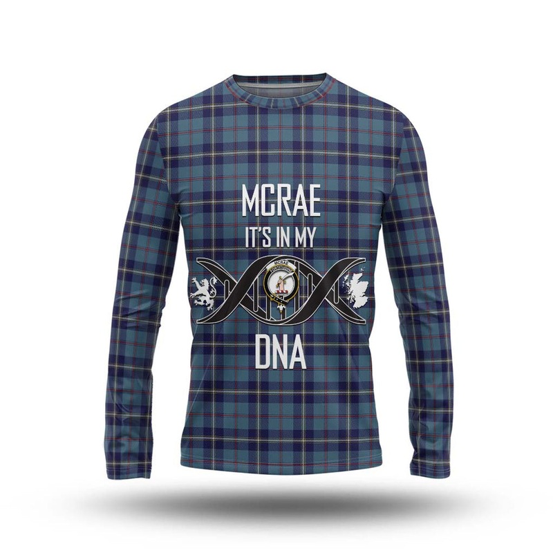McRae of America Tartan Long Sleeve T-Shirt with Family Crest DNA In Me Style