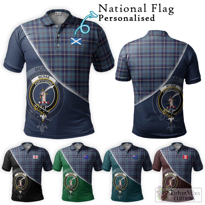 McRae of America Tartan Polo Shirt with Personalised National Flag and Family Crest Half Style