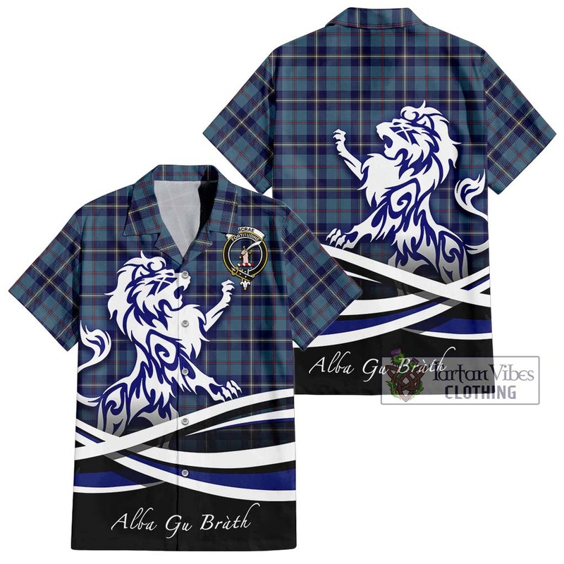McRae of America Tartan Short Sleeve Button Shirt with Alba Gu Brath Regal Lion Emblem