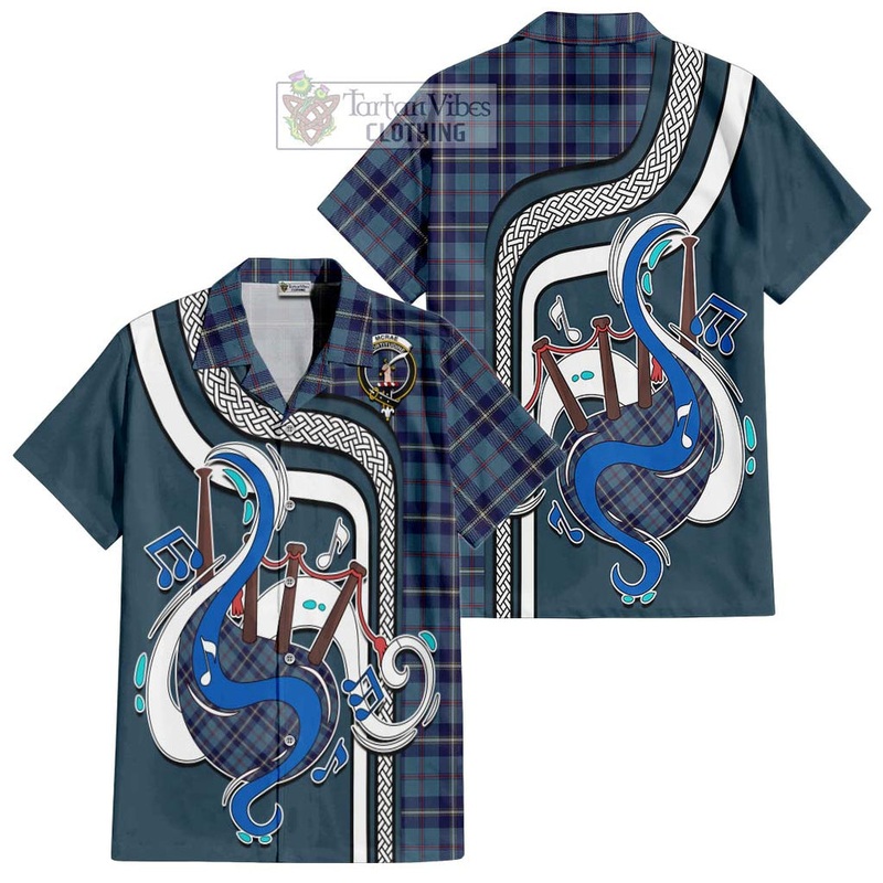 McRae of America Tartan Short Sleeve Button Shirt with Epic Bagpipe Style