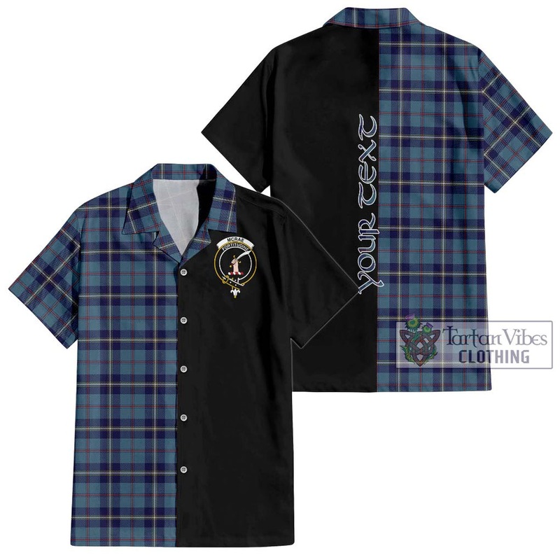 McRae of America Tartan Short Sleeve Button Shirt with Family Crest and Half Of Me Style
