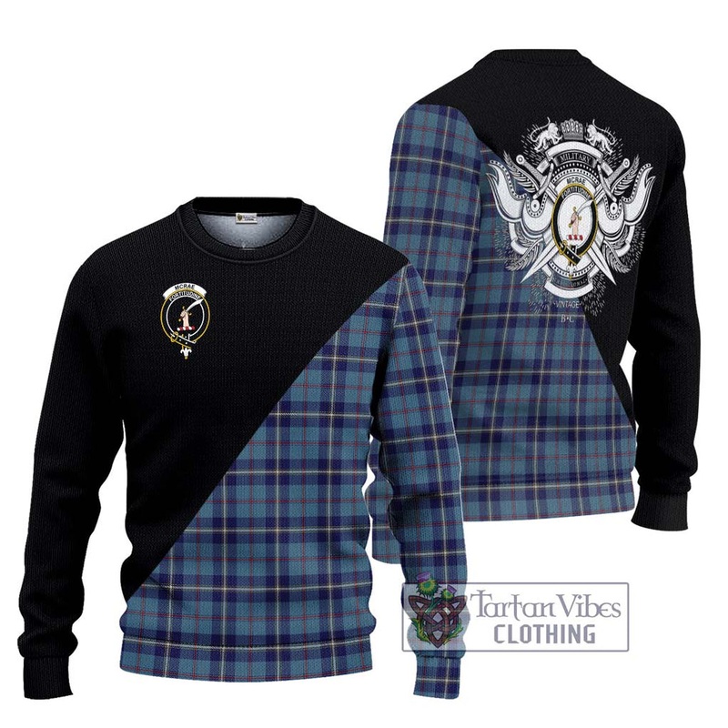 McRae of America Tartan Ugly Sweater with Family Crest and Military Logo Style