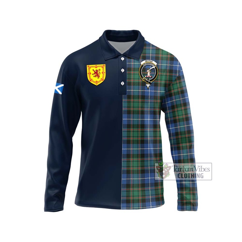 McRae Hunting Ancient Tartan Long Sleeve Polo Shirt Alba with Scottish Lion Royal Arm Half Style