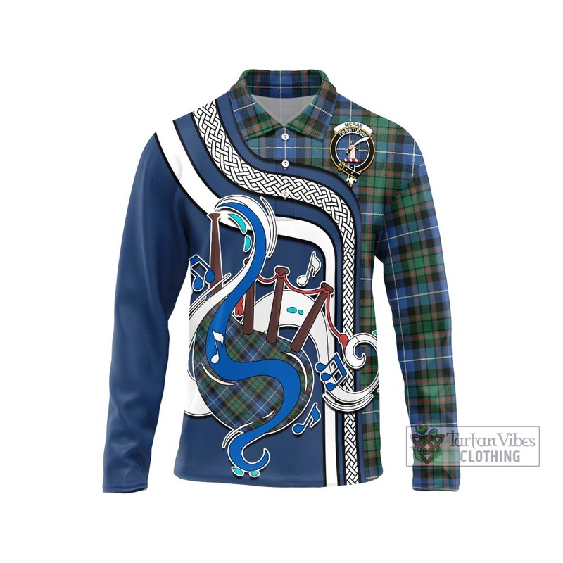 McRae Hunting Ancient Tartan Long Sleeve Polo Shirt with Epic Bagpipe Style