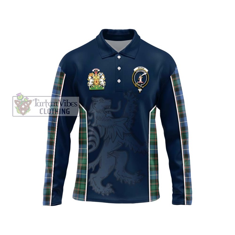McRae Hunting Ancient Tartan Long Sleeve Polo Shirt with Family Crest and Lion Rampant Vibes Sport Style