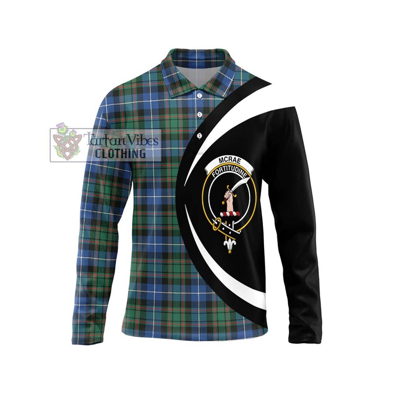 McRae Hunting Ancient Tartan Long Sleeve Polo Shirt with Family Crest Circle Style