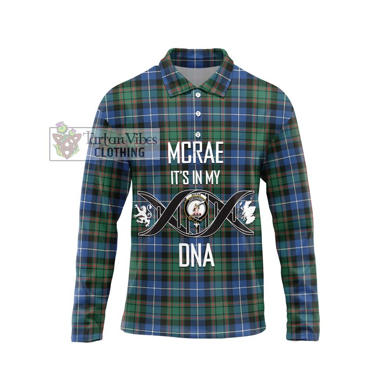 McRae Hunting Ancient Tartan Long Sleeve Polo Shirt with Family Crest DNA In Me Style