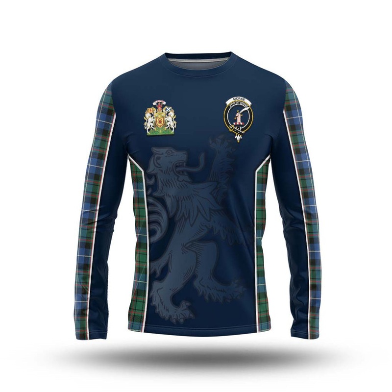 McRae Hunting Ancient Tartan Long Sleeve T-Shirt with Family Crest and Lion Rampant Vibes Sport Style