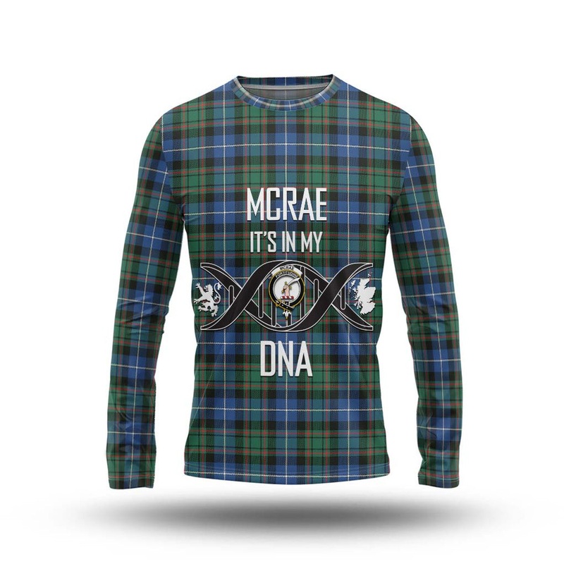 McRae Hunting Ancient Tartan Long Sleeve T-Shirt with Family Crest DNA In Me Style