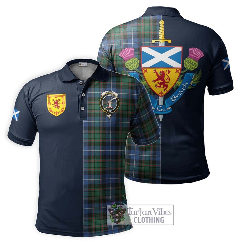 McRae Hunting Ancient Tartan Polo Shirt Alba with Scottish Lion Royal Arm Half Style