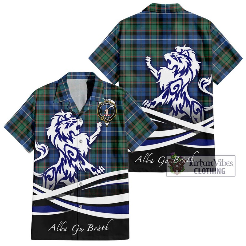 McRae Hunting Ancient Tartan Short Sleeve Button Shirt with Alba Gu Brath Regal Lion Emblem
