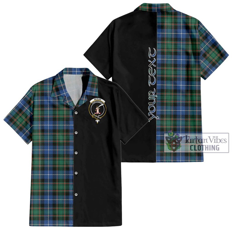 McRae Hunting Ancient Tartan Short Sleeve Button Shirt with Family Crest and Half Of Me Style