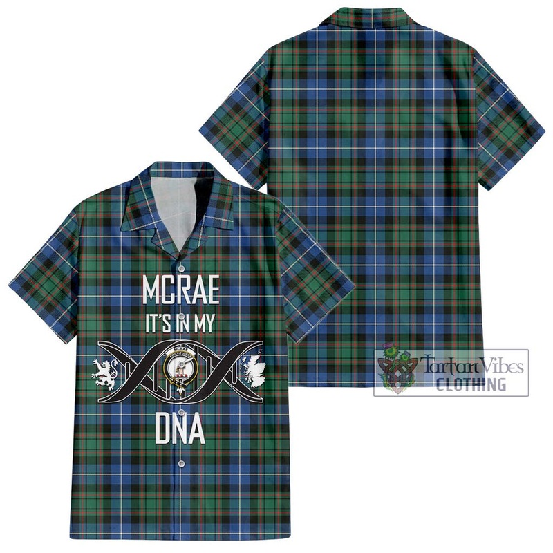 McRae Hunting Ancient Tartan Short Sleeve Button Shirt with Family Crest DNA In Me Style