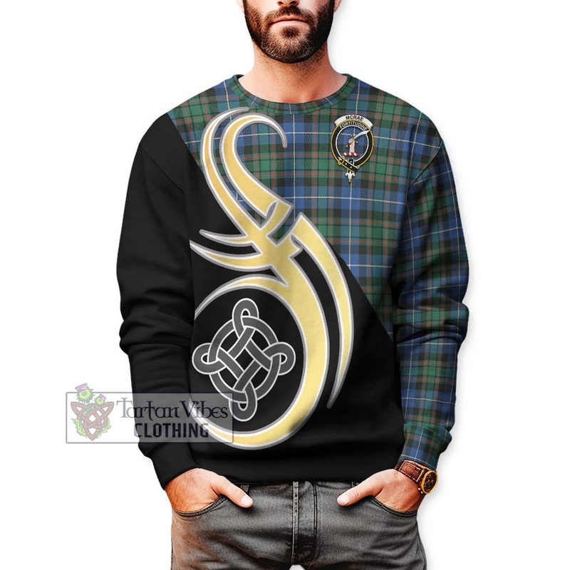 McRae Hunting Ancient Tartan Sweatshirt with Family Crest and Celtic Symbol Style