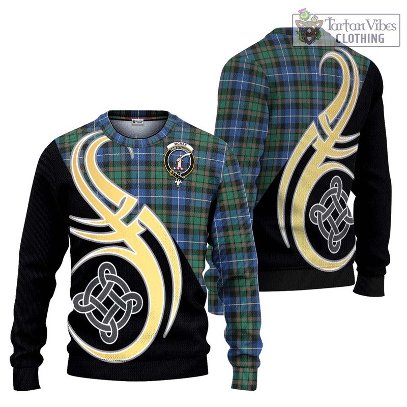 McRae Hunting Ancient Tartan Ugly Sweater with Family Crest and Celtic Symbol Style