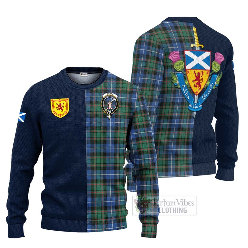 McRae Hunting Ancient Tartan Ugly Sweater with Scottish Lion Royal Arm Half Style