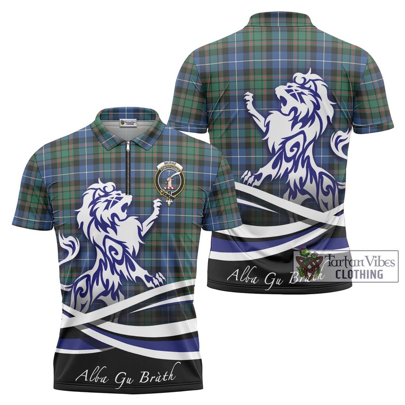 McRae Hunting Ancient Tartan Zipper Polo Shirt with Alba Gu Brath Regal Lion Emblem
