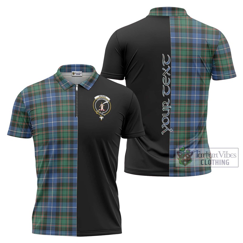 McRae Hunting Ancient Tartan Zipper Polo Shirt with Family Crest and Half Of Me Style