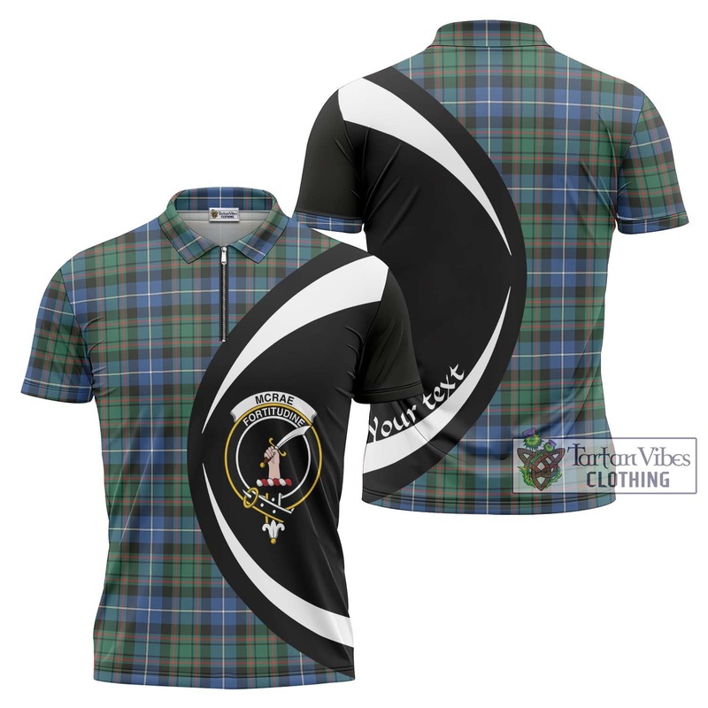 McRae Hunting Ancient Tartan Zipper Polo Shirt with Family Crest Circle Style