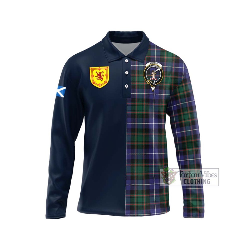 McRae Hunting Modern Tartan Long Sleeve Polo Shirt Alba with Scottish Lion Royal Arm Half Style