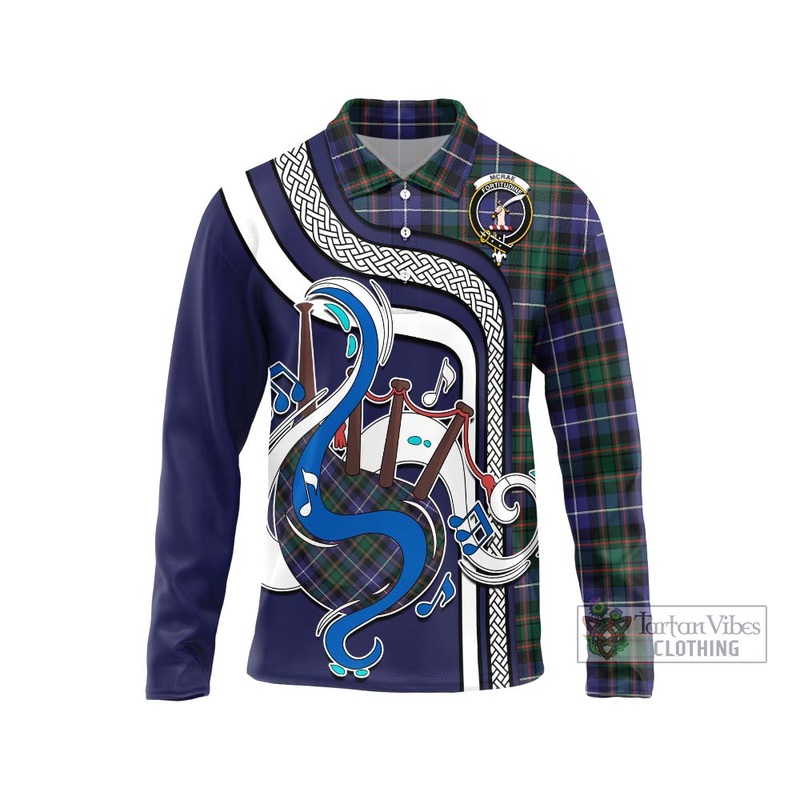 McRae Hunting Modern Tartan Long Sleeve Polo Shirt with Epic Bagpipe Style