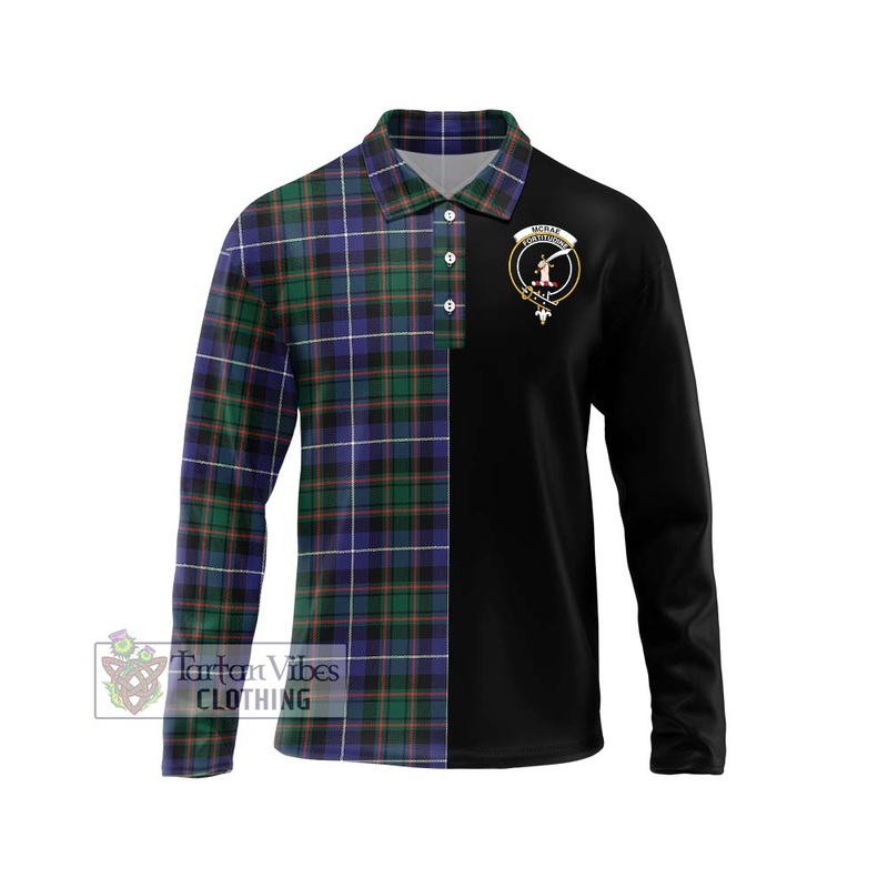 McRae Hunting Modern Tartan Long Sleeve Polo Shirt with Family Crest and Half Of Me Style