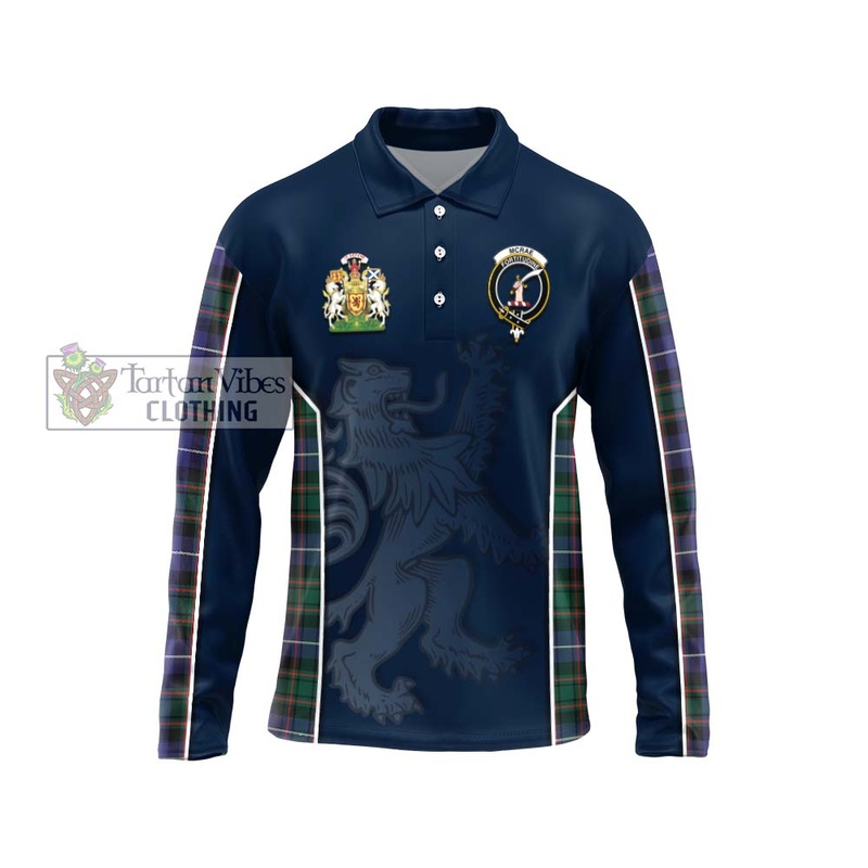 McRae Hunting Modern Tartan Long Sleeve Polo Shirt with Family Crest and Lion Rampant Vibes Sport Style