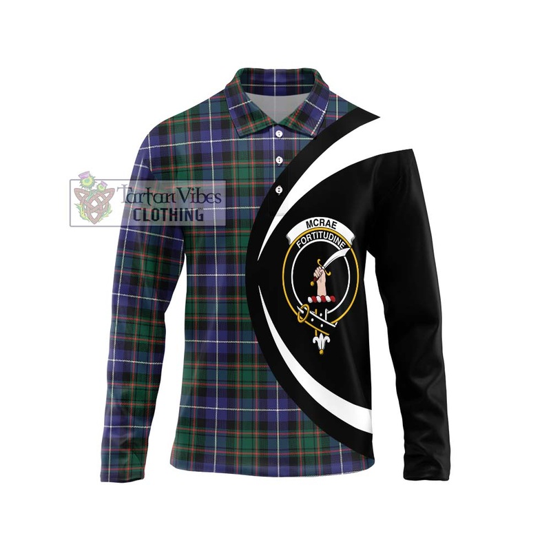 McRae Hunting Modern Tartan Long Sleeve Polo Shirt with Family Crest Circle Style