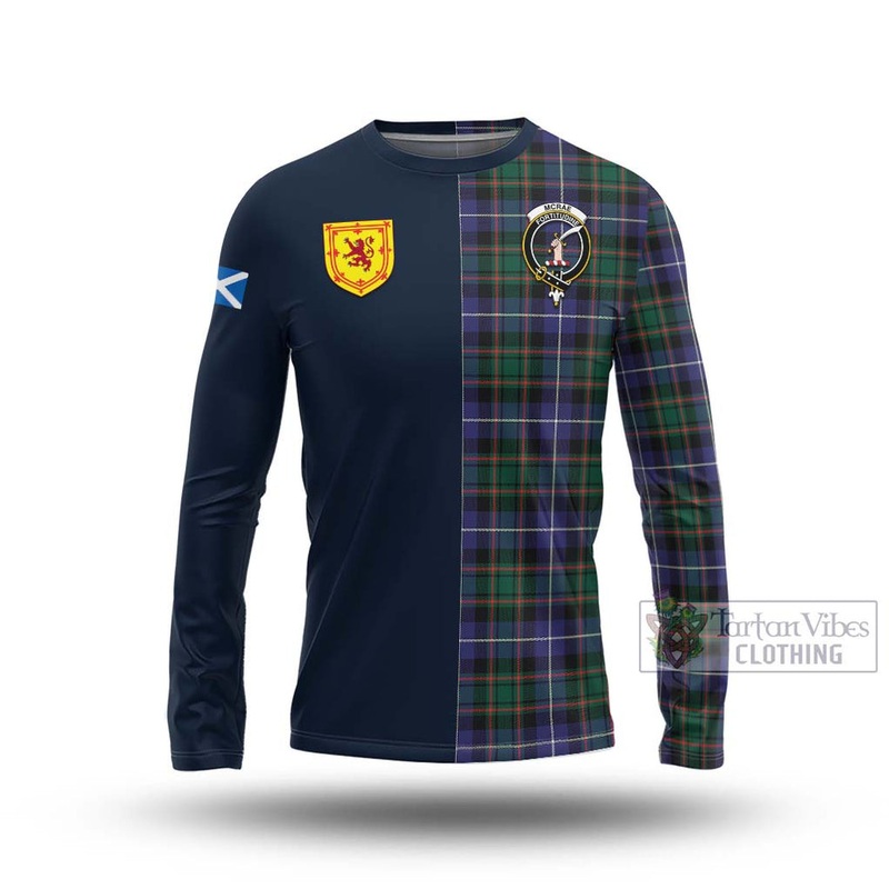McRae Hunting Modern Tartan Long Sleeve T-Shirt Alba with Scottish Lion Royal Arm Half Style