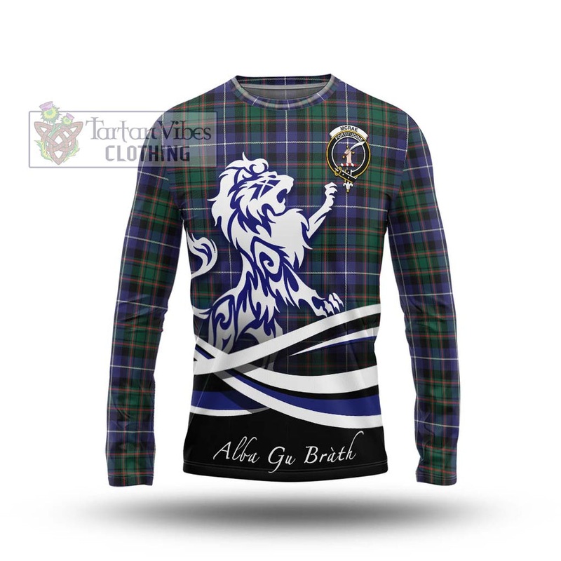 McRae Hunting Modern Tartan Long Sleeve T-Shirt with Alba Gu Brath Regal Lion Emblem