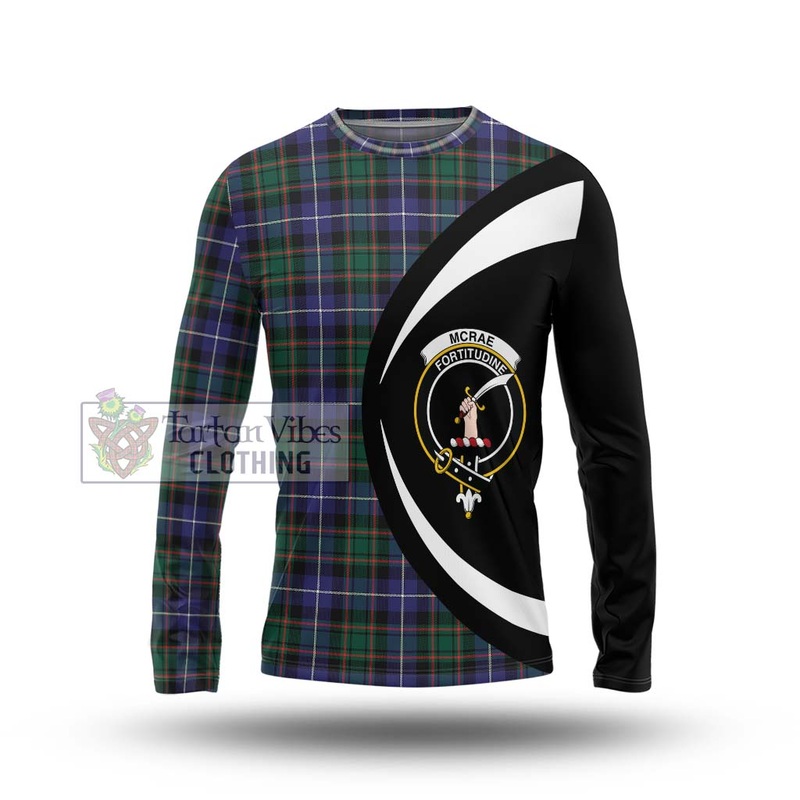 McRae Hunting Modern Tartan Long Sleeve T-Shirt with Family Crest Circle Style