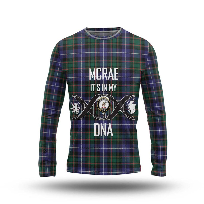 McRae Hunting Modern Tartan Long Sleeve T-Shirt with Family Crest DNA In Me Style