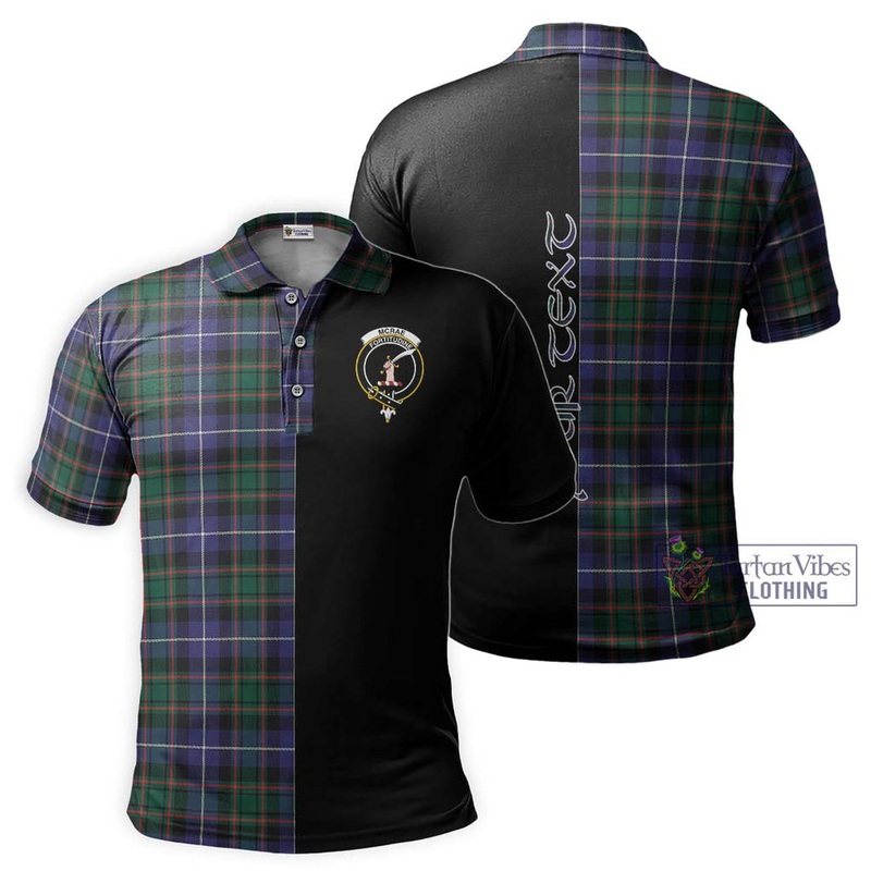 McRae Hunting Modern Tartan Polo Shirt with Family Crest and Half Of Me Style