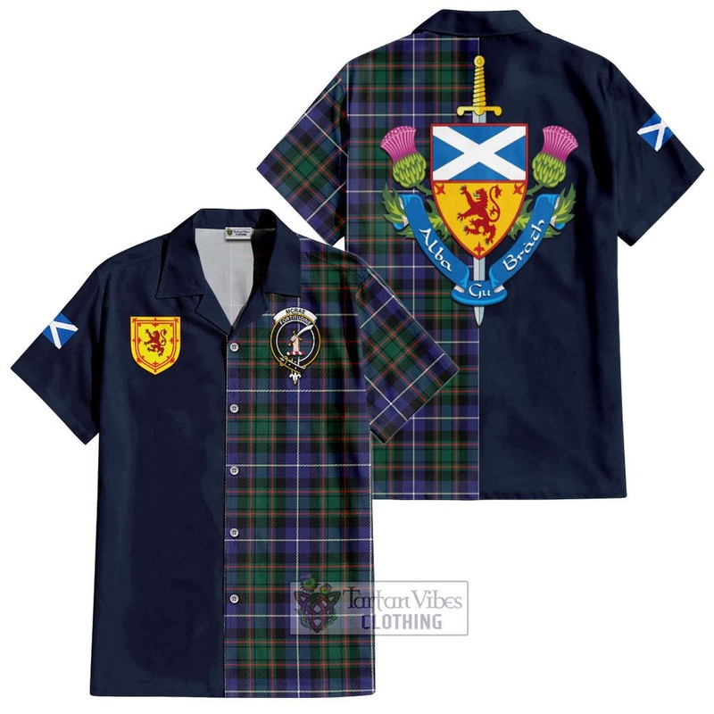 McRae Hunting Modern Tartan Short Sleeve Button Shirt Alba with Scottish Lion Royal Arm Half Style