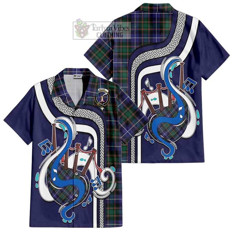 McRae Hunting Modern Tartan Short Sleeve Button Shirt with Epic Bagpipe Style