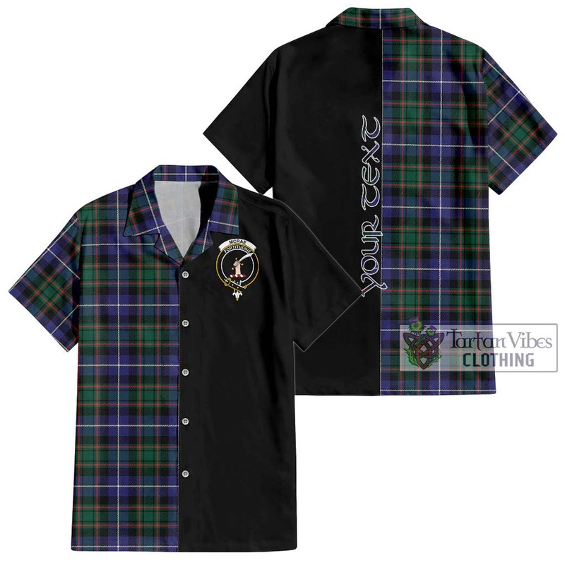McRae Hunting Modern Tartan Short Sleeve Button Shirt with Family Crest and Half Of Me Style