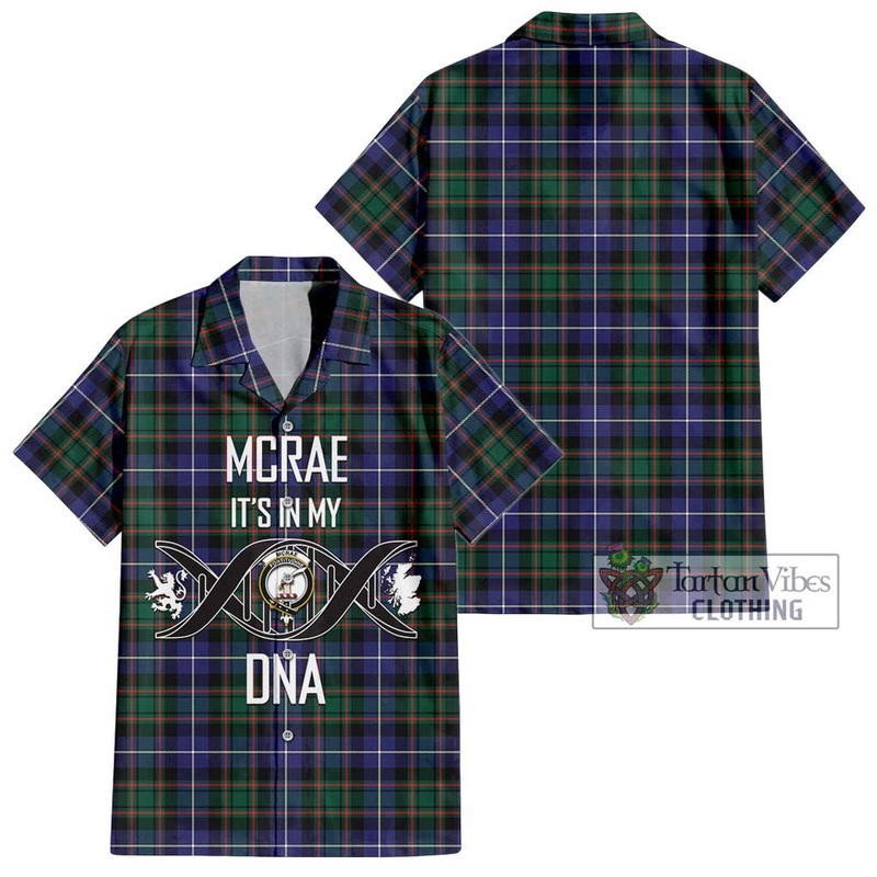 McRae Hunting Modern Tartan Short Sleeve Button Shirt with Family Crest DNA In Me Style