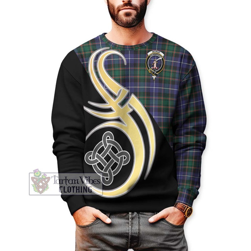 McRae Hunting Modern Tartan Sweatshirt with Family Crest and Celtic Symbol Style