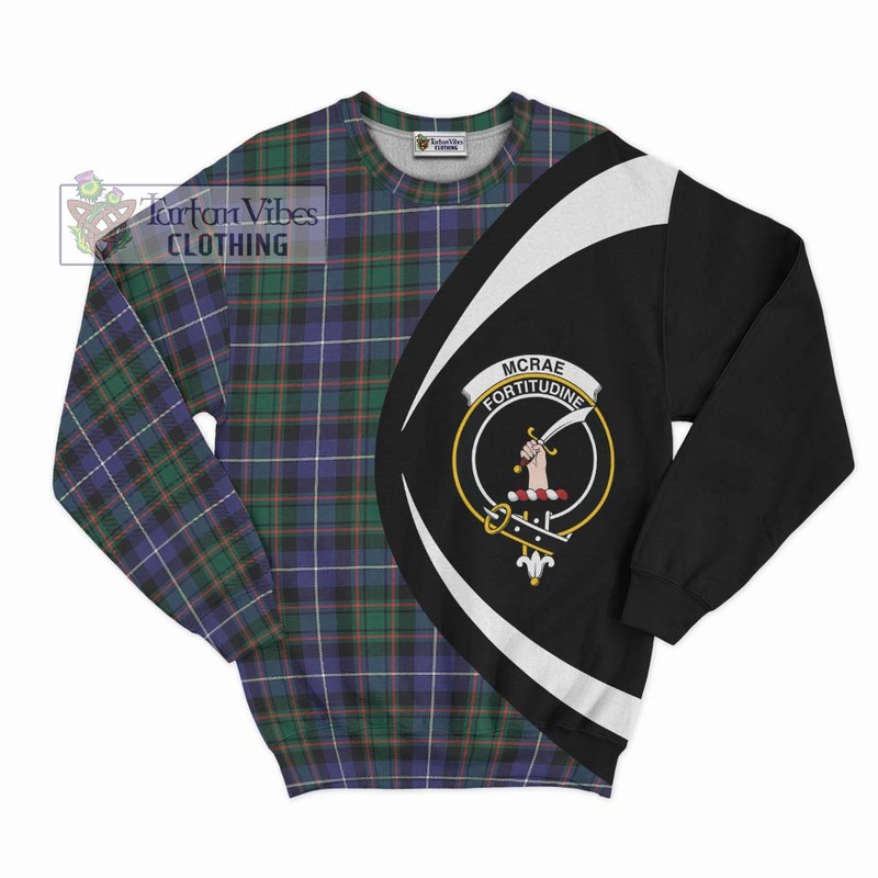 McRae Hunting Modern Tartan Sweatshirt with Family Crest Circle Style