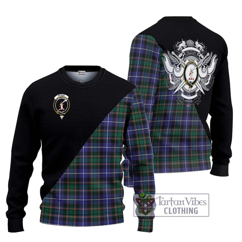 McRae Hunting Modern Tartan Ugly Sweater with Family Crest and Military Logo Style